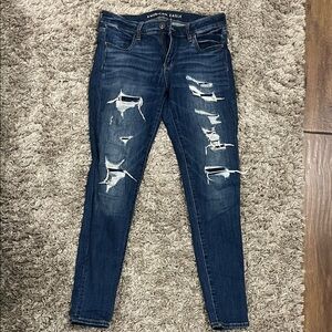 American Eagle Outfitters Women's Ripped Dark Blue Skinny Jeans